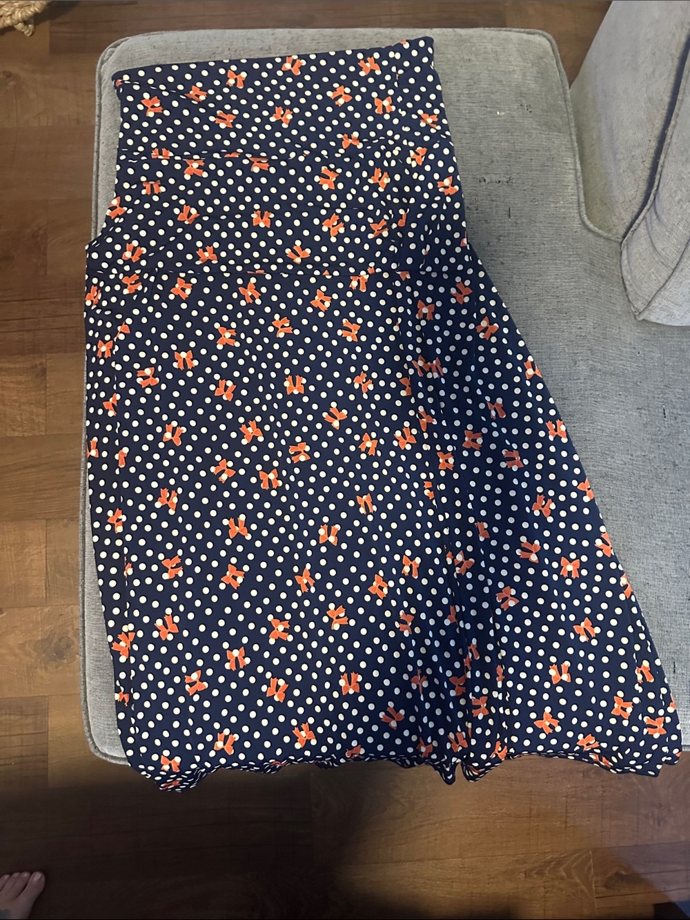 LuLaRoe Navy Polka Dot Skirt with Coral Floral Accents